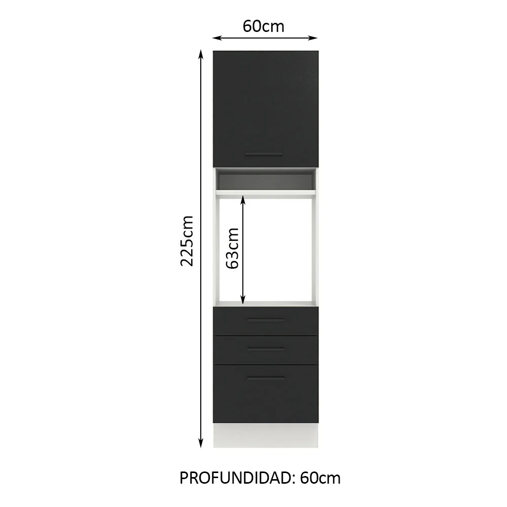 Mueble de Cocina para Horno 60 x 60 cm 1 Puerta 3 Cajones Blanco/Negro Agata Madesa - Image 2