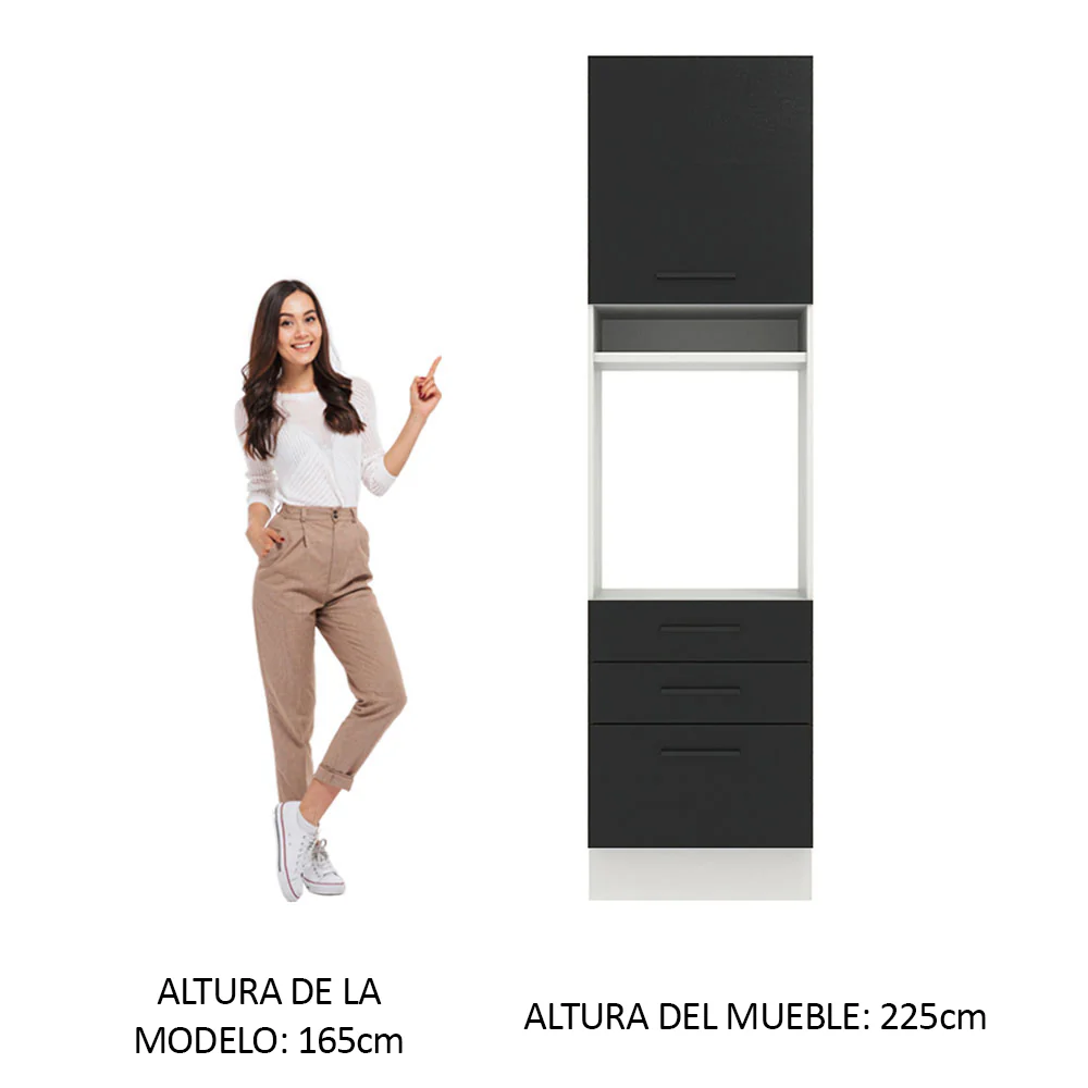 Mueble de Cocina para Horno 60 x 60 cm 1 Puerta 3 Cajones Blanco/Negro Agata Madesa - Image 3