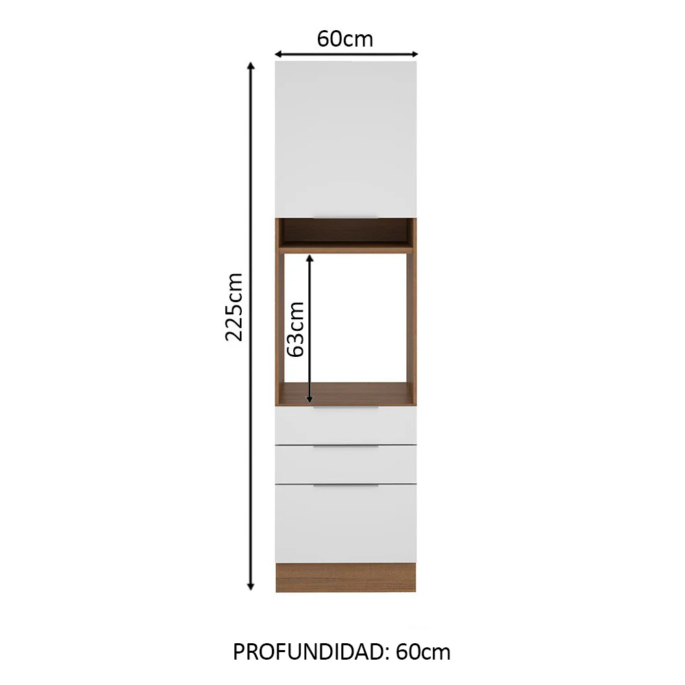 Mueble de Cocina para Horno 60 x 60 cm 1 Puerta 3 Cajones Marrón/Blanco Stella Madesa - Image 2