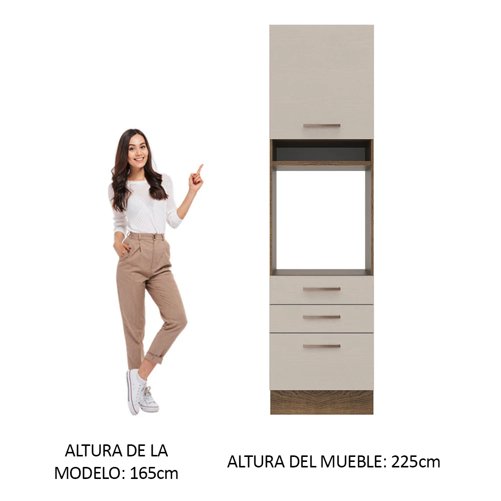 Mueble de Cocina para Horno 60 x 60 cm 1 Puerta 3 Cajones Marrón/Crema Agata Madesa - Image 3