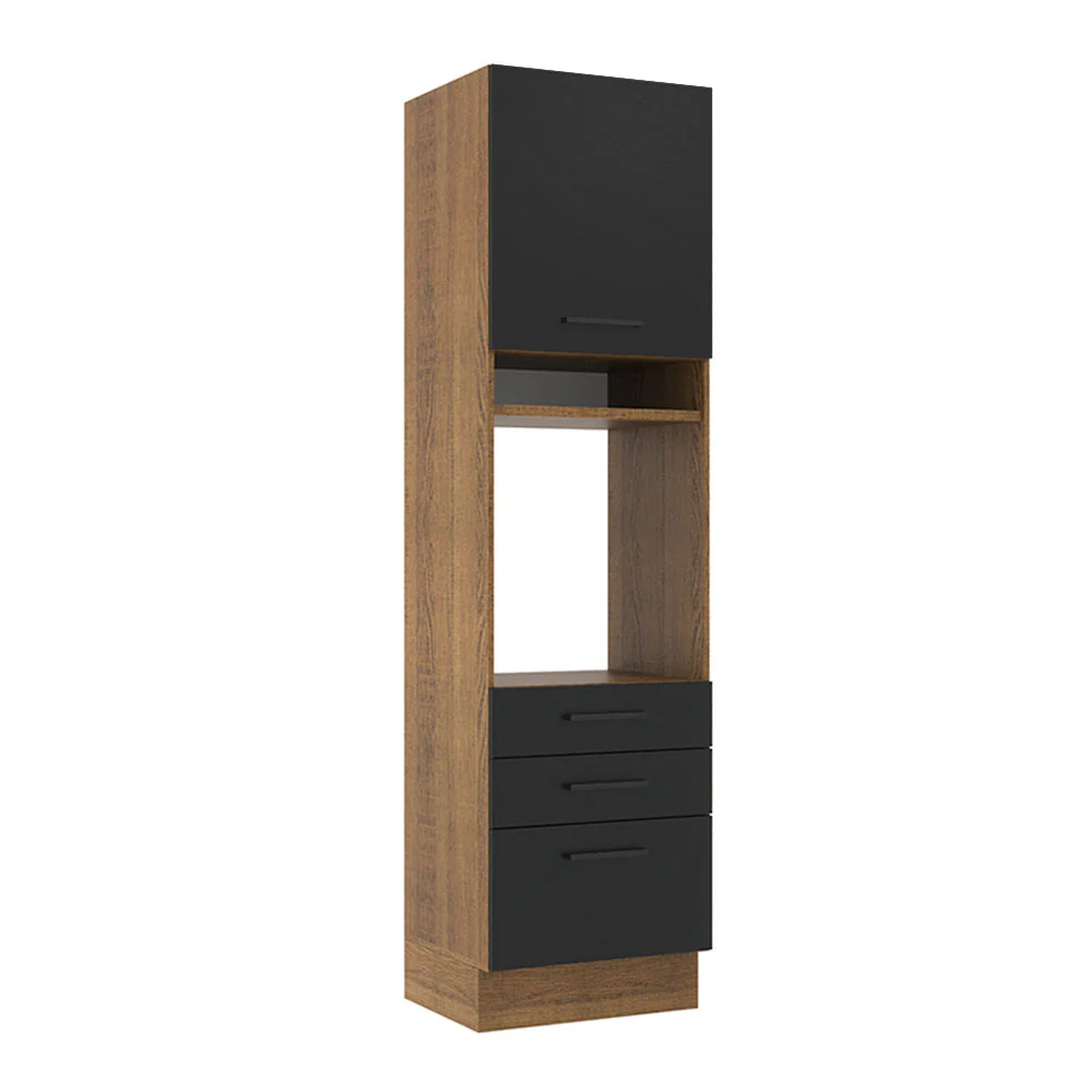 Mueble de Cocina para Horno 60 x 60 cm 1 Puerta 3 Cajones Marrón/Negro Agata Madesa