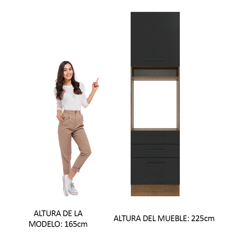 Mueble de Cocina para Horno 60 x 60 cm 1 Puerta 3 Cajones Marrón/Negro Agata Madesa - Image 3