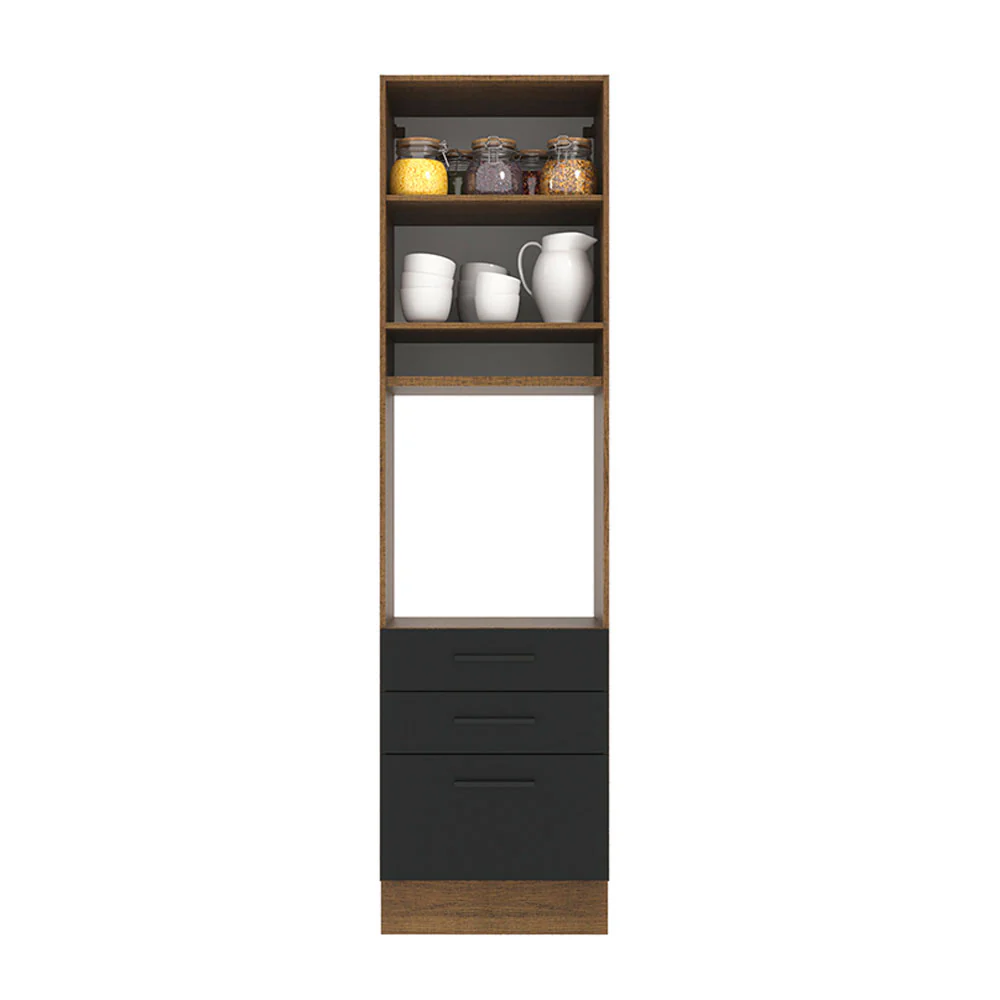 Mueble de Cocina para Horno 60 x 60 cm 1 Puerta 3 Cajones Marrón/Negro Agata Madesa - Image 6