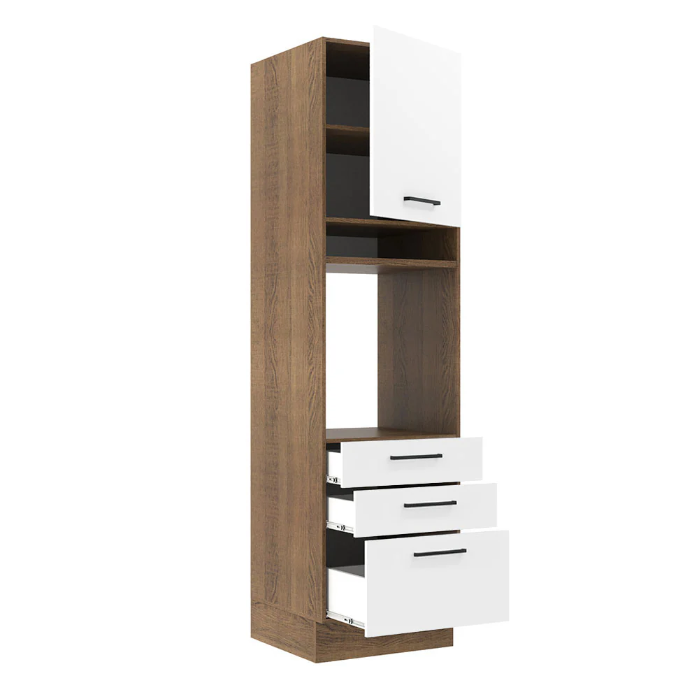 Mueble de Cocina para Horno Agata 60 cm 1 Puerta 3 Cajones Marrón/Blanco - Image 5