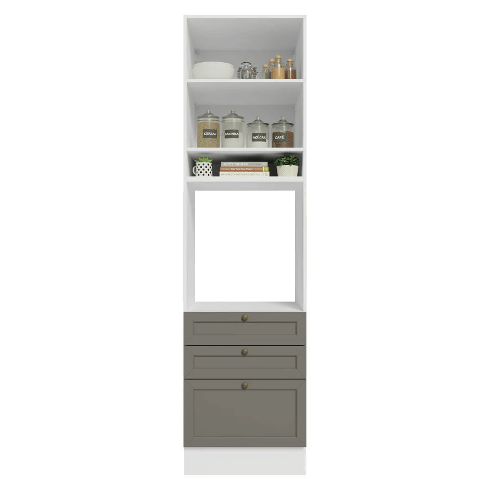 Mueble de cocina para Horno/ microondas 60 cm 1 Puerta 3 Cajones Blanco/Gris Vik Madesa - Image 4