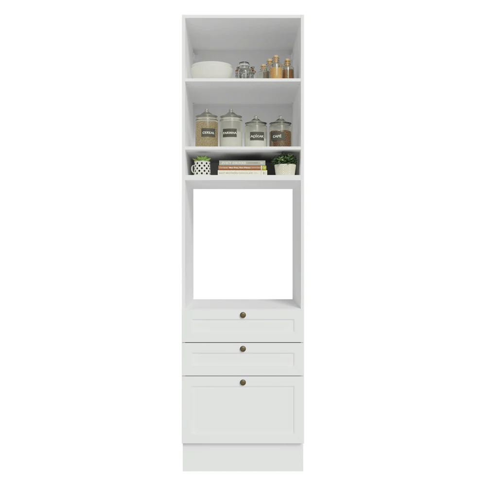 Mueble de cocina para Horno/ microondas 60 cm 1 Puerta 3 Cajones Blanco Vik Madesa - Image 4