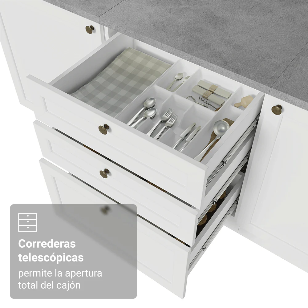 Mueble de cocina para Horno/ microondas 60 cm 1 Puerta 3 Cajones Blanco Vik Madesa - Image 6