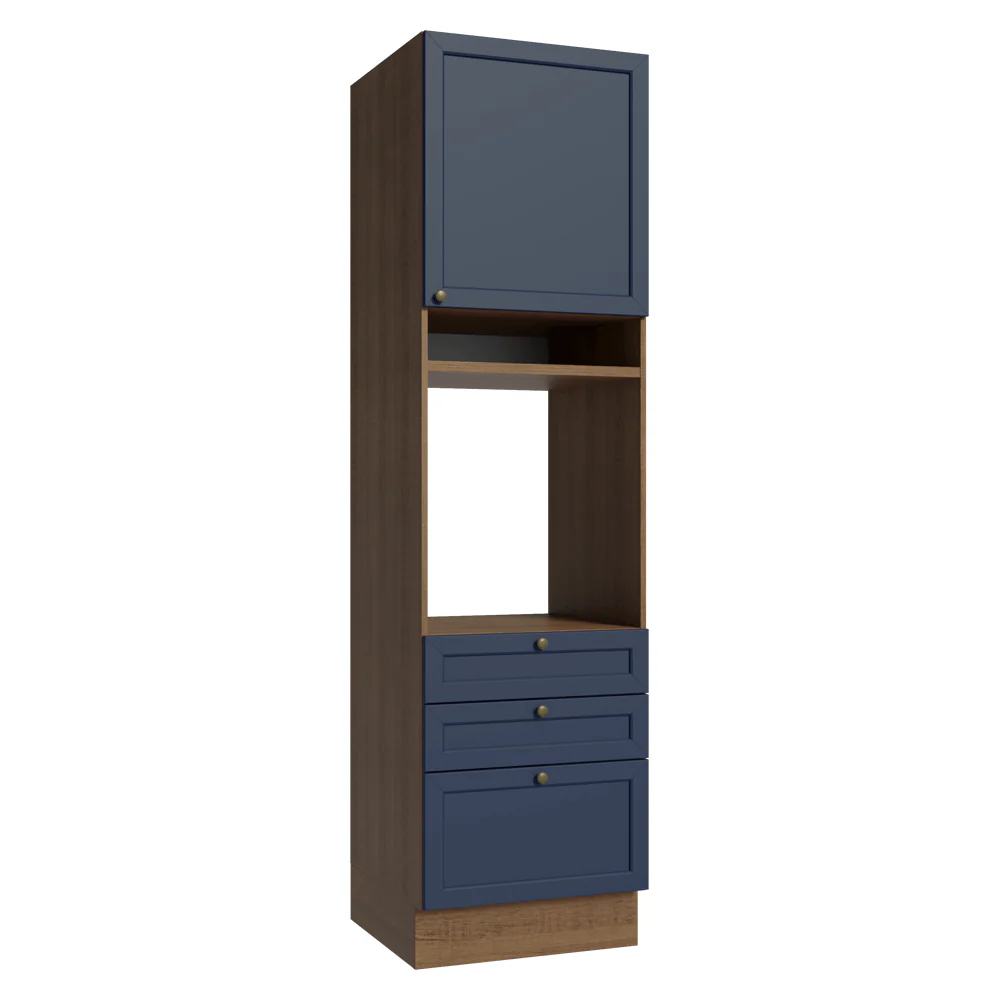 Mueble de cocina para Horno/ microondas 60 cm 1 Puerta 3 Cajones Marrón/Azul Vik Madesa
