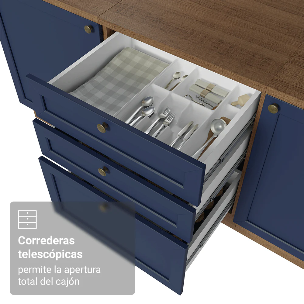 Mueble de cocina para Horno/ microondas 60 cm 1 Puerta 3 Cajones Marrón/Azul Vik Madesa - Image 7