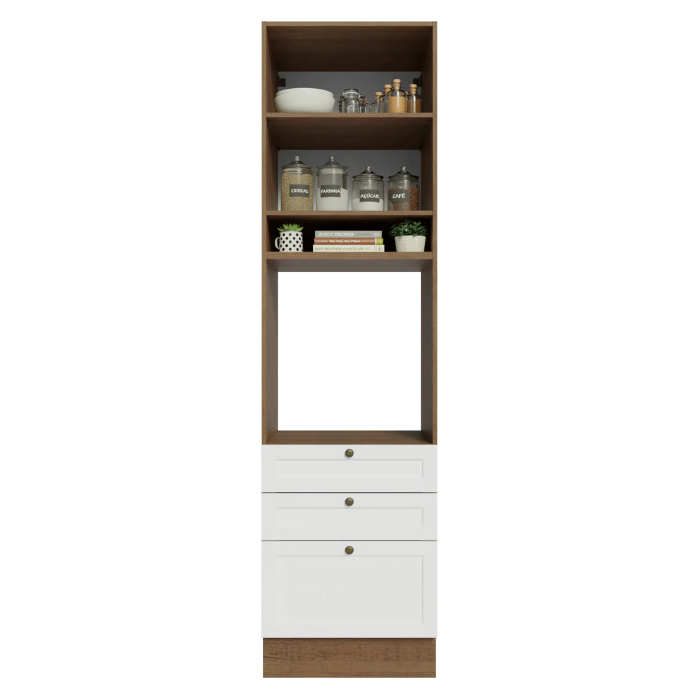 Mueble de cocina para Horno/ microondas 60 cm 1 Puerta 3 Cajones Marrón/Blanco Vik Madesa - Image 4