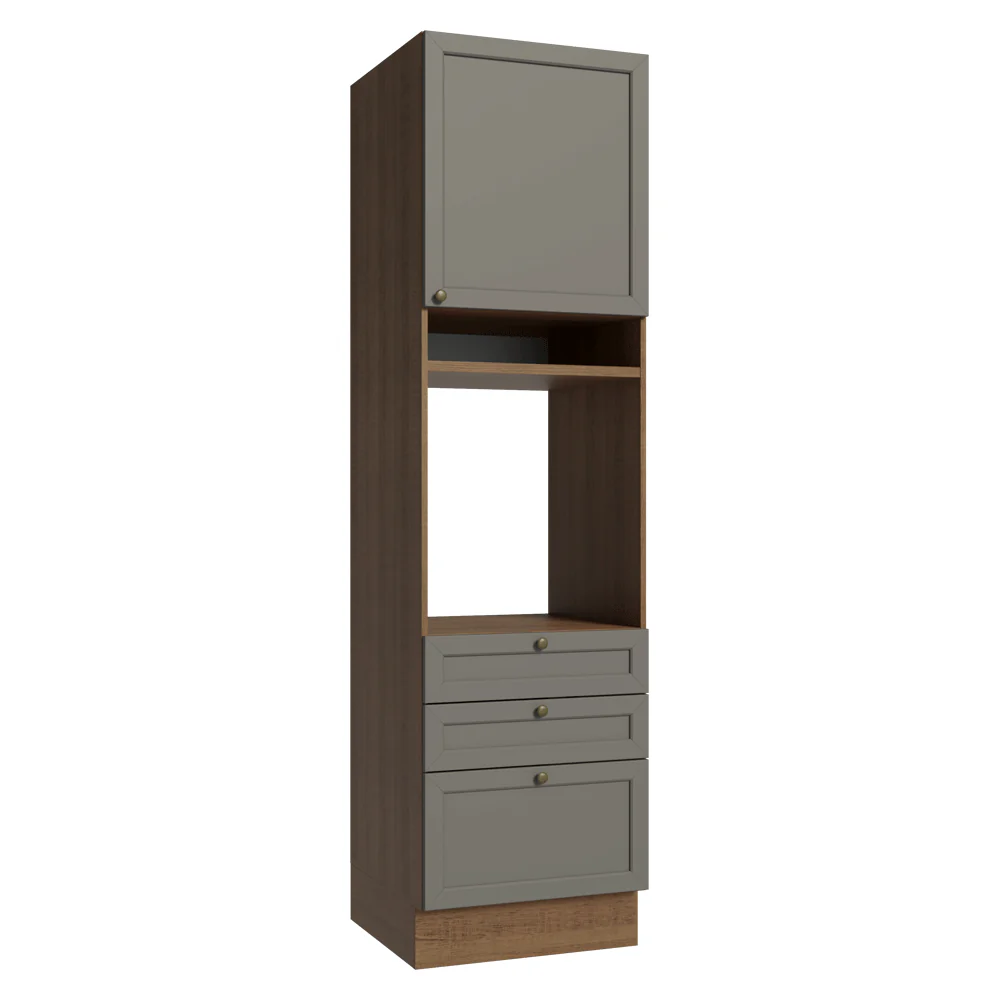 Mueble de cocina para Horno/ microondas 60 cm 1 Puerta 3 Cajones Marrón/Gris Vik Madesa