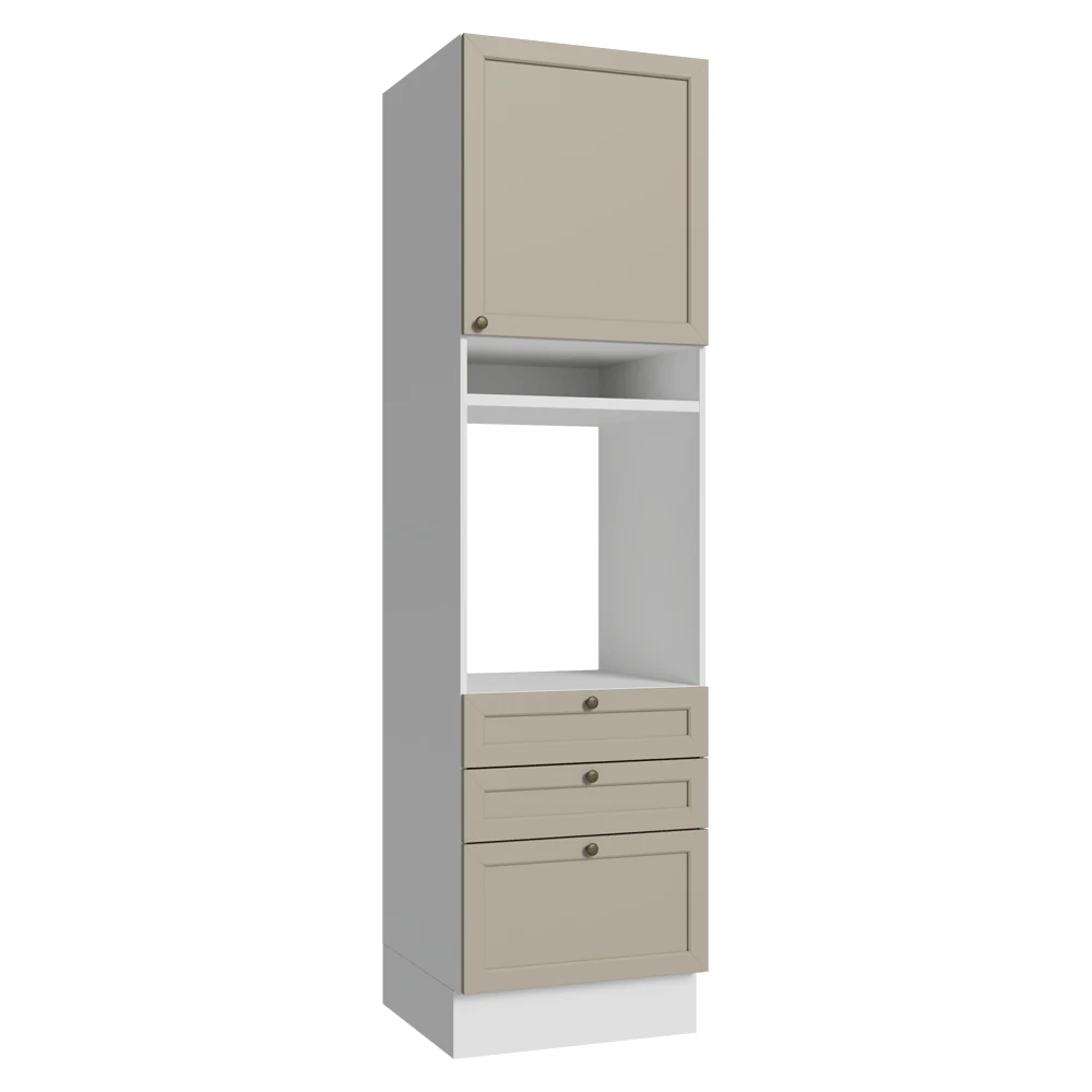 Mueble de cocina para Horno/Microondas 60 cm 1 Pueta 3 Cajones Blanco/Crema Vik Madesa