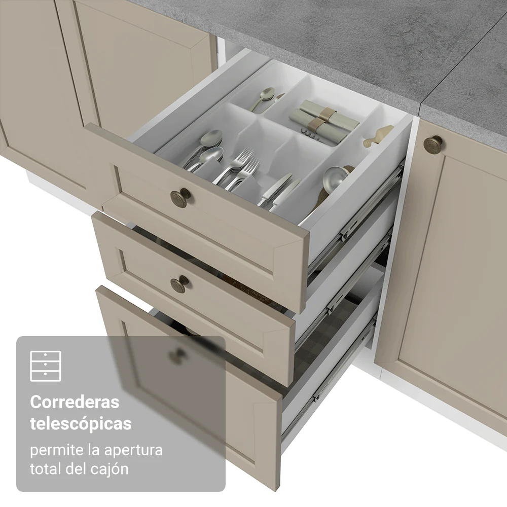 Mueble de cocina para Horno/Microondas 60 cm 1 Pueta 3 Cajones Blanco/Crema Vik Madesa - Image 7
