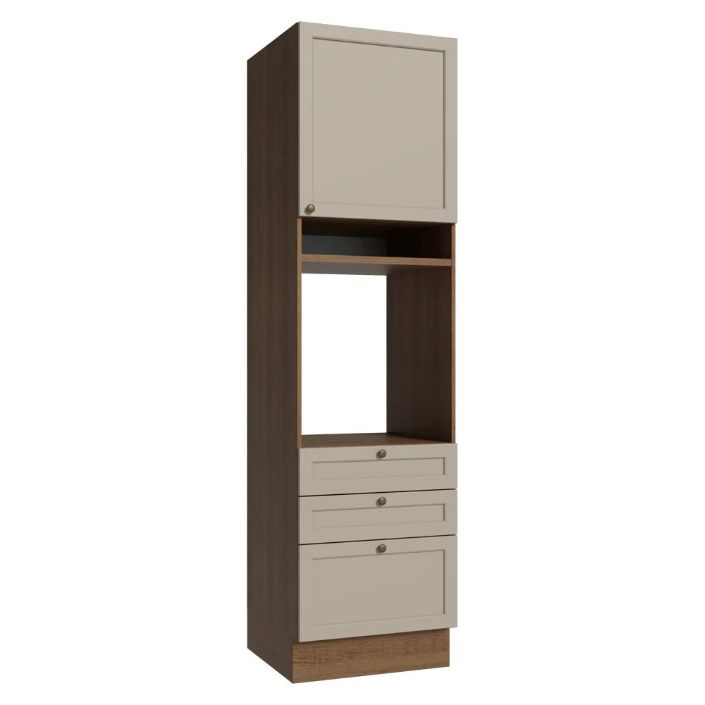 Mueble de cocina para Horno/Microondas 60 cm 1 Pueta 3 Cajones Marrón/Crema Vik Madesa