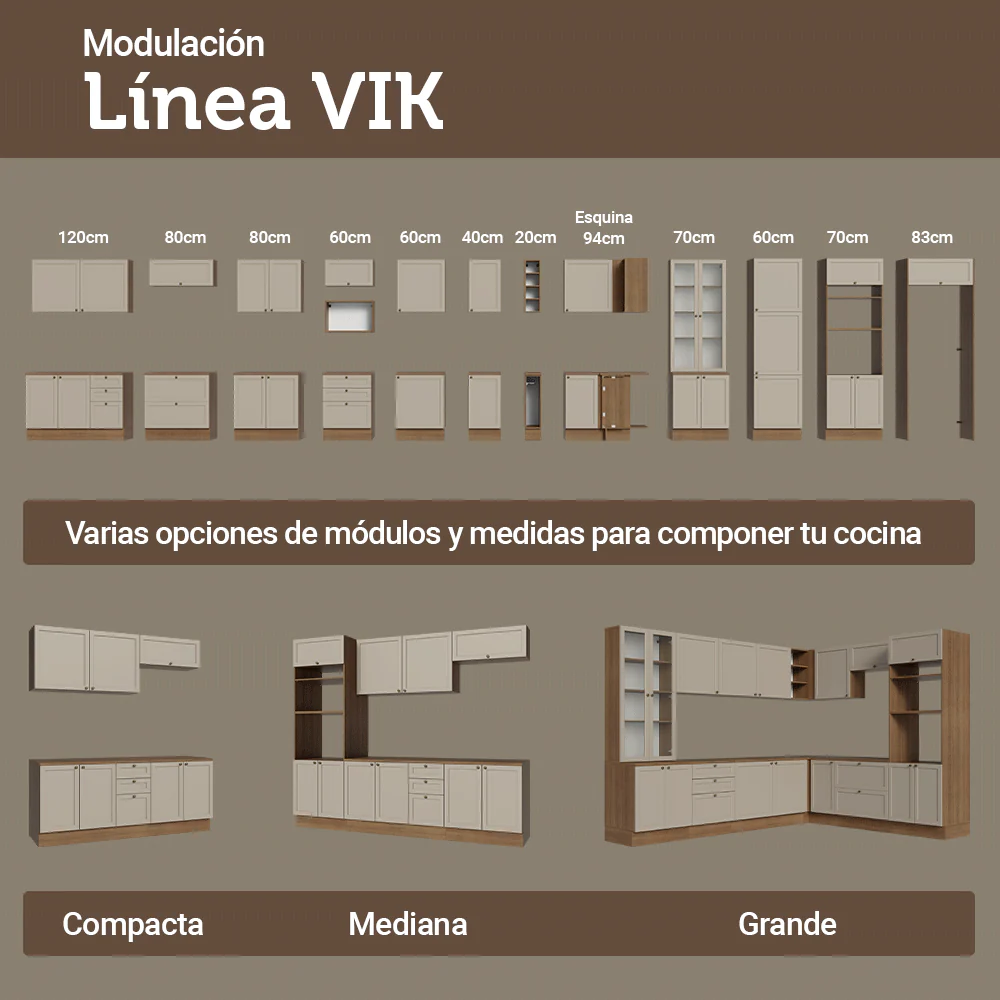 Mueble de cocina para Horno/Microondas 60 cm 1 Pueta 3 Cajones Marrón/Crema Vik Madesa - Image 10