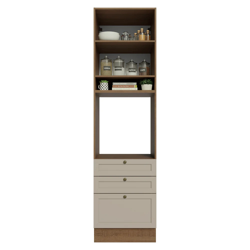 Mueble de cocina para Horno/Microondas 60 cm 1 Pueta 3 Cajones Marrón/Crema Vik Madesa - Image 4