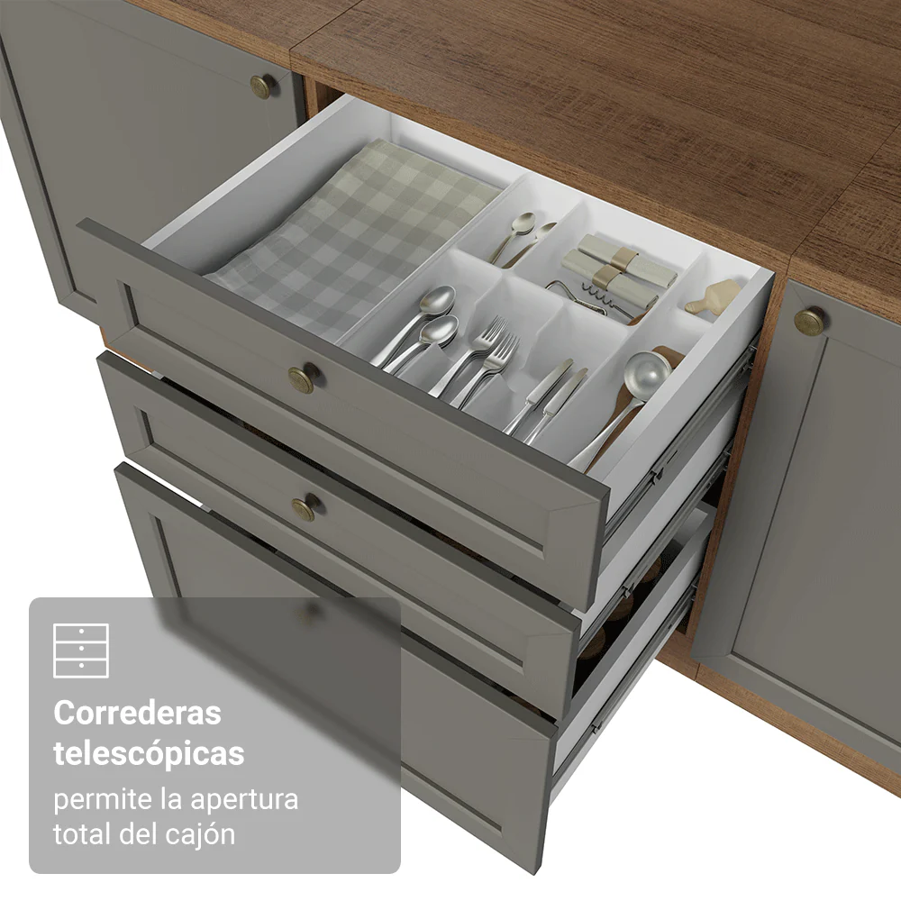 Mueble de cocina para Horno/ microondas 60 x 60 cm 1 Puerta 3 Cajones Marrón/Gris Vik Madesa - Image 6