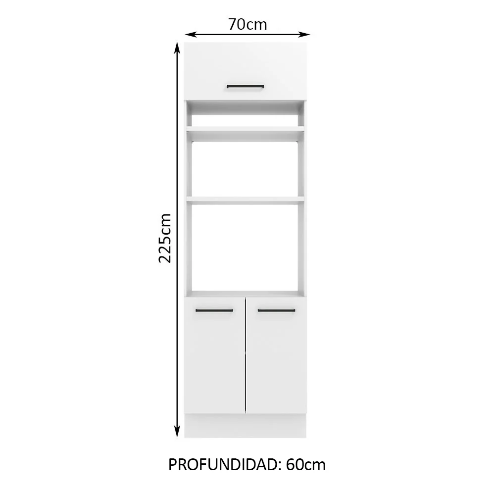 Mueble de cocina para Horno/ Microondas 70 cm Sin cajones 3 Puertas Agata Blanco - Image 2