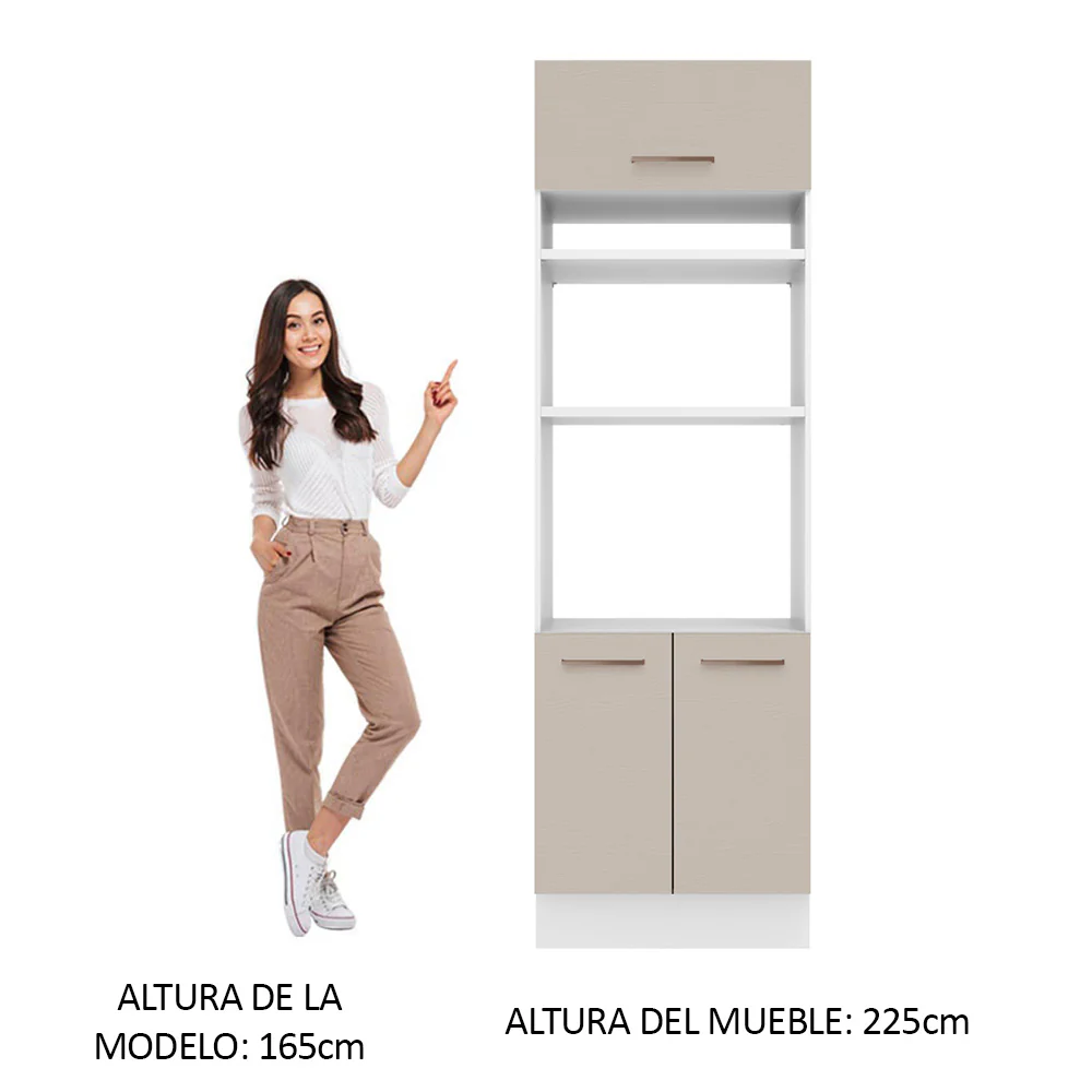 Mueble de cocina para Horno/ Microondas 70 cm Sin cajones 3 Puertas Agata Blanco/Crema - Image 4