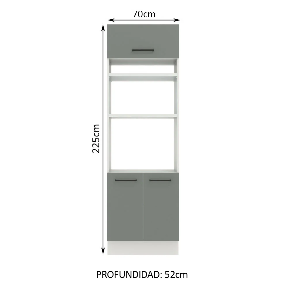Mueble de cocina para Horno/ Microondas 70 cm Sin cajones 3 Puertas Agata Blanco/Gris - Image 2