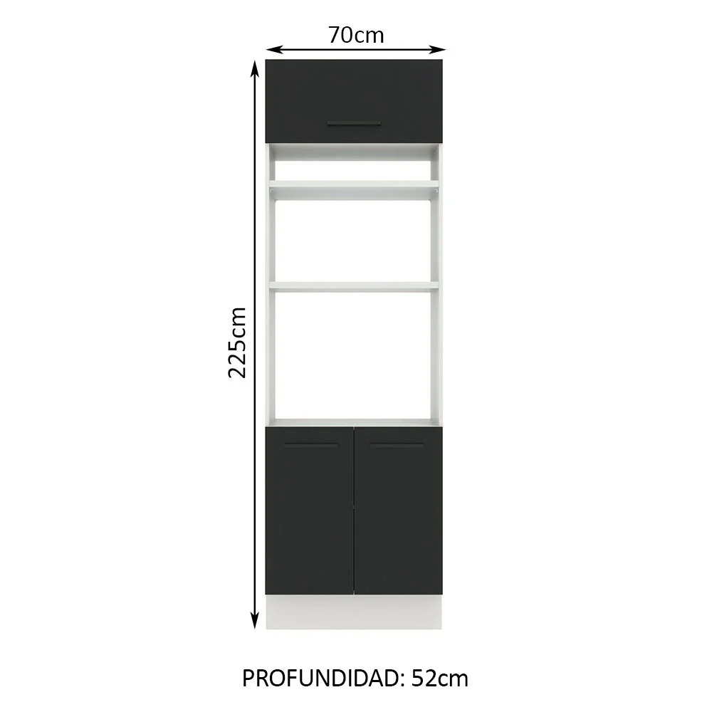 Mueble de cocina para Horno/ Microondas 70 cm Sin cajones 3 Puertas Agata Blanco/Negro - Image 2