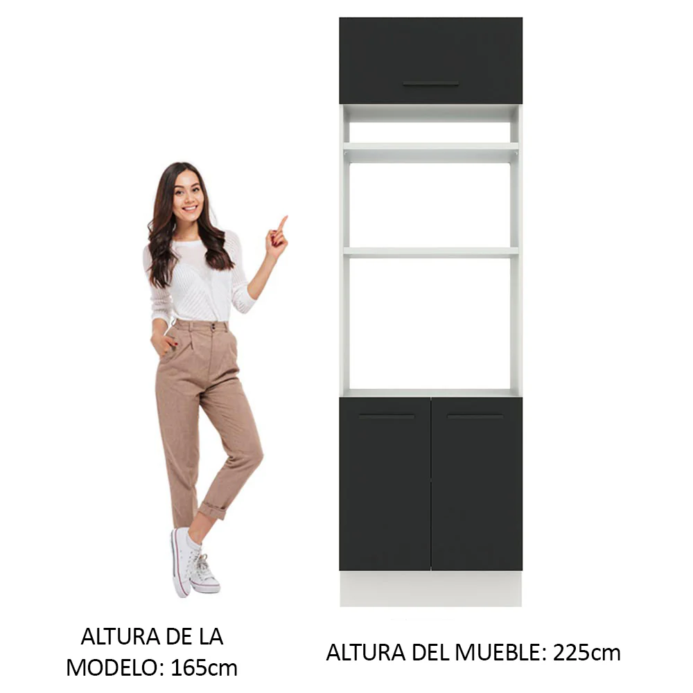 Mueble de cocina para Horno/ Microondas 70 cm Sin cajones 3 Puertas Agata Blanco/Negro - Image 3