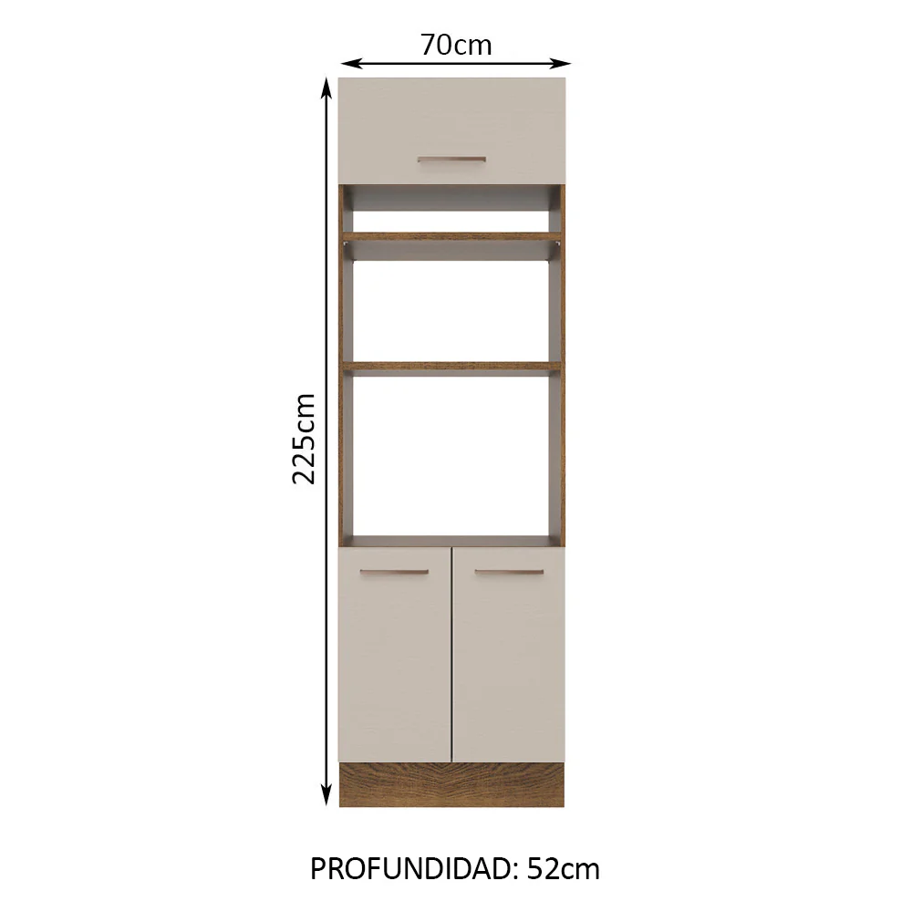 Mueble de cocina para Horno/ Microondas 70 cm Sin cajones 3 Puertas Agata Marrón/Crema - Image 2