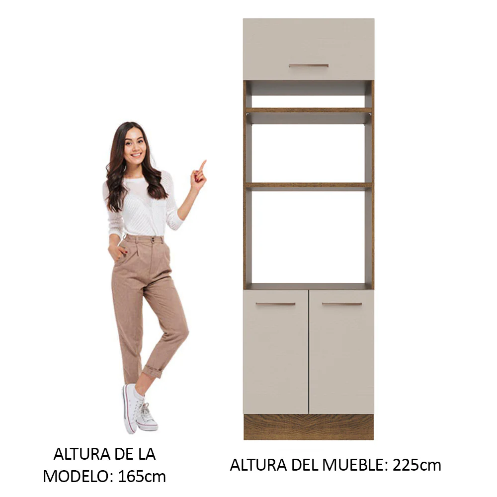 Mueble de cocina para Horno/ Microondas 70 cm Sin cajones 3 Puertas Agata Marrón/Crema - Image 4