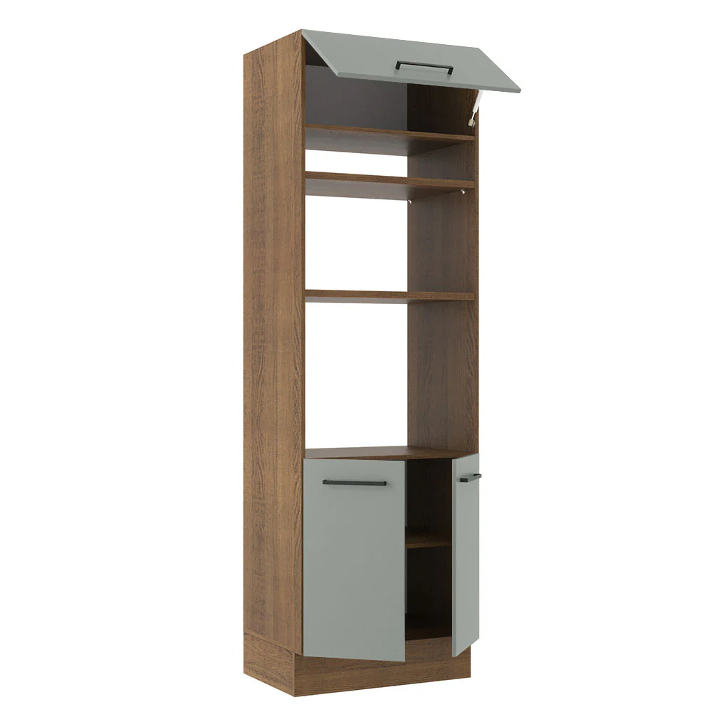 Mueble de cocina para Horno/ Microondas 70 cm Sin cajones 3 Puertas Agata Marrón/Gris - Image 6