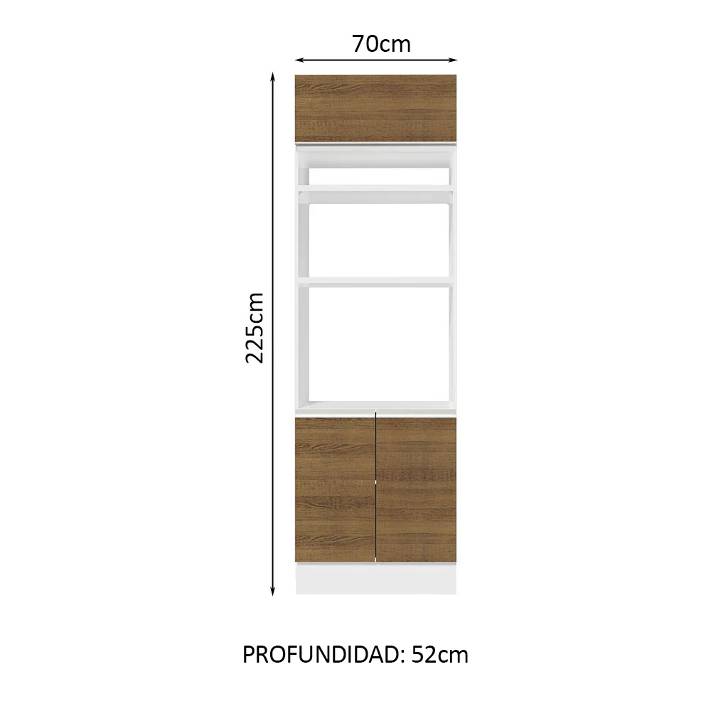 Mueble de cocina para Horno/ Microondas 70 cm Sin cajones 3 Puertas Glamy Blanco/Marrón - Image 2