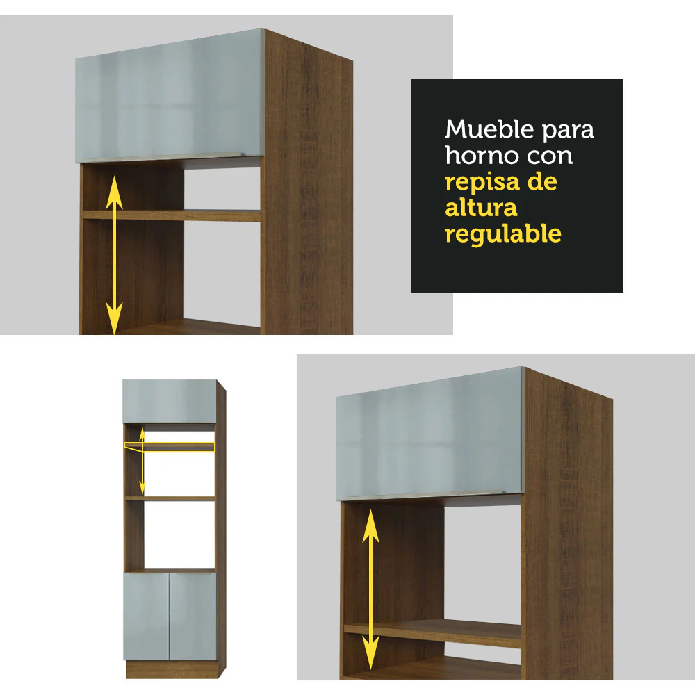 Mueble de cocina para Horno/ Microondas 70 cm Sin cajones 3 Puertas Lux Marrón/Gris - Image 5
