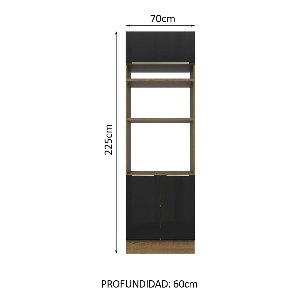 Mueble de cocina para Horno/ Microondas 70 cm Sin cajones 3 Puertas Lux Marrón/Negro - Image 2