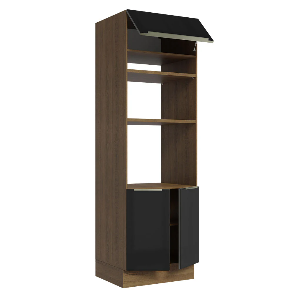 Mueble de cocina para Horno/ Microondas 70 cm Sin cajones 3 Puertas Lux Marrón/Negro - Image 7