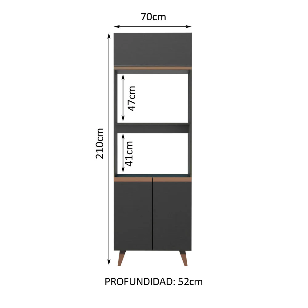 Mueble de cocina para Horno/ Microondas 70 cm Sin cajones 3 Puertas Reims Negro - Image 2