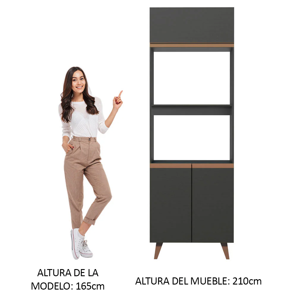Mueble de cocina para Horno/ Microondas 70 cm Sin cajones 3 Puertas Reims Negro - Image 4