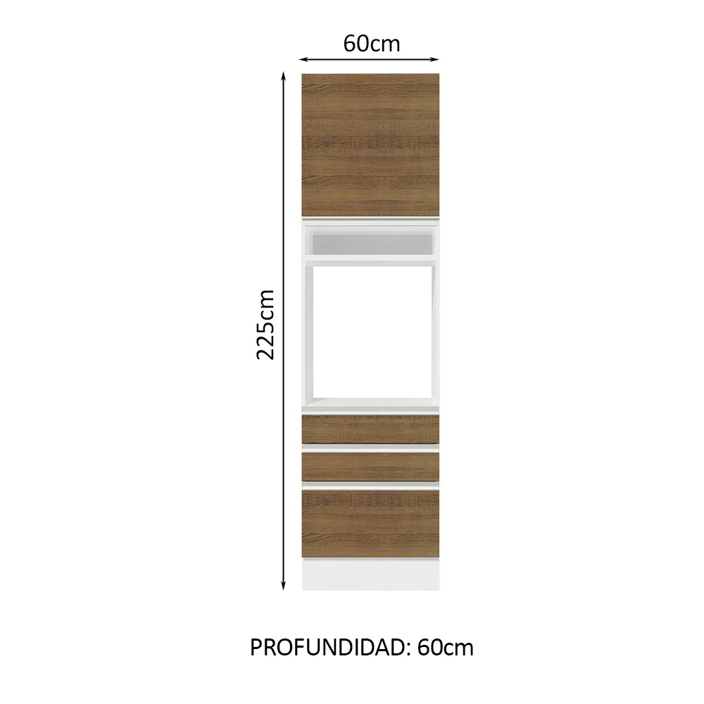 Mueble de cocina para Horno/Microondas Madesa Glamy 60 x 60 cm 1 Puerta 3 Cajones Blanco/Marrón - Image 3
