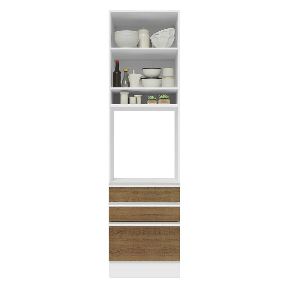 Mueble de cocina para Horno/Microondas Madesa Glamy 60 x 60 cm 1 Puerta 3 Cajones Blanco/Marrón - Image 4
