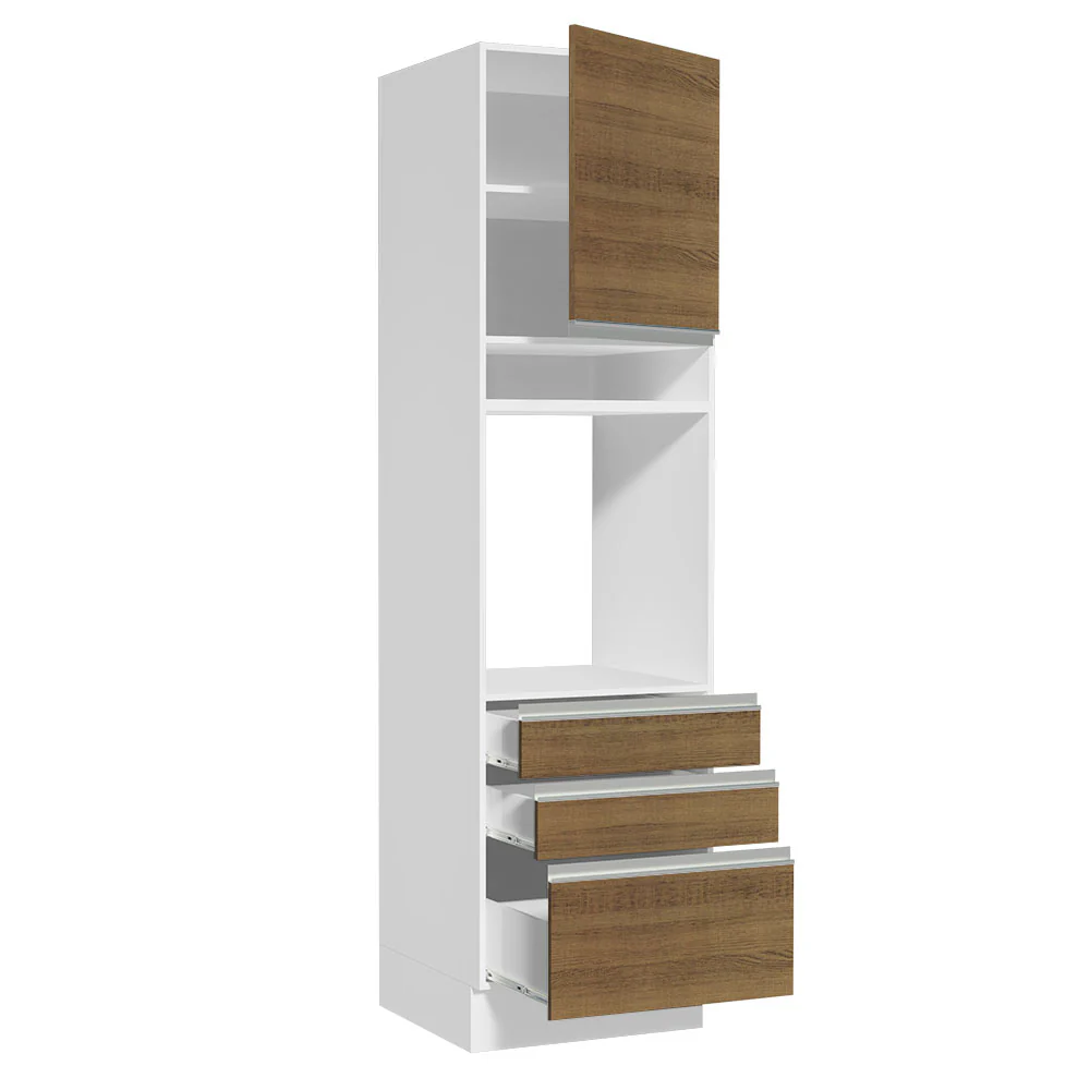 Mueble de cocina para Horno/Microondas Madesa Glamy 60 x 60 cm 1 Puerta 3 Cajones Blanco/Marrón - Image 5