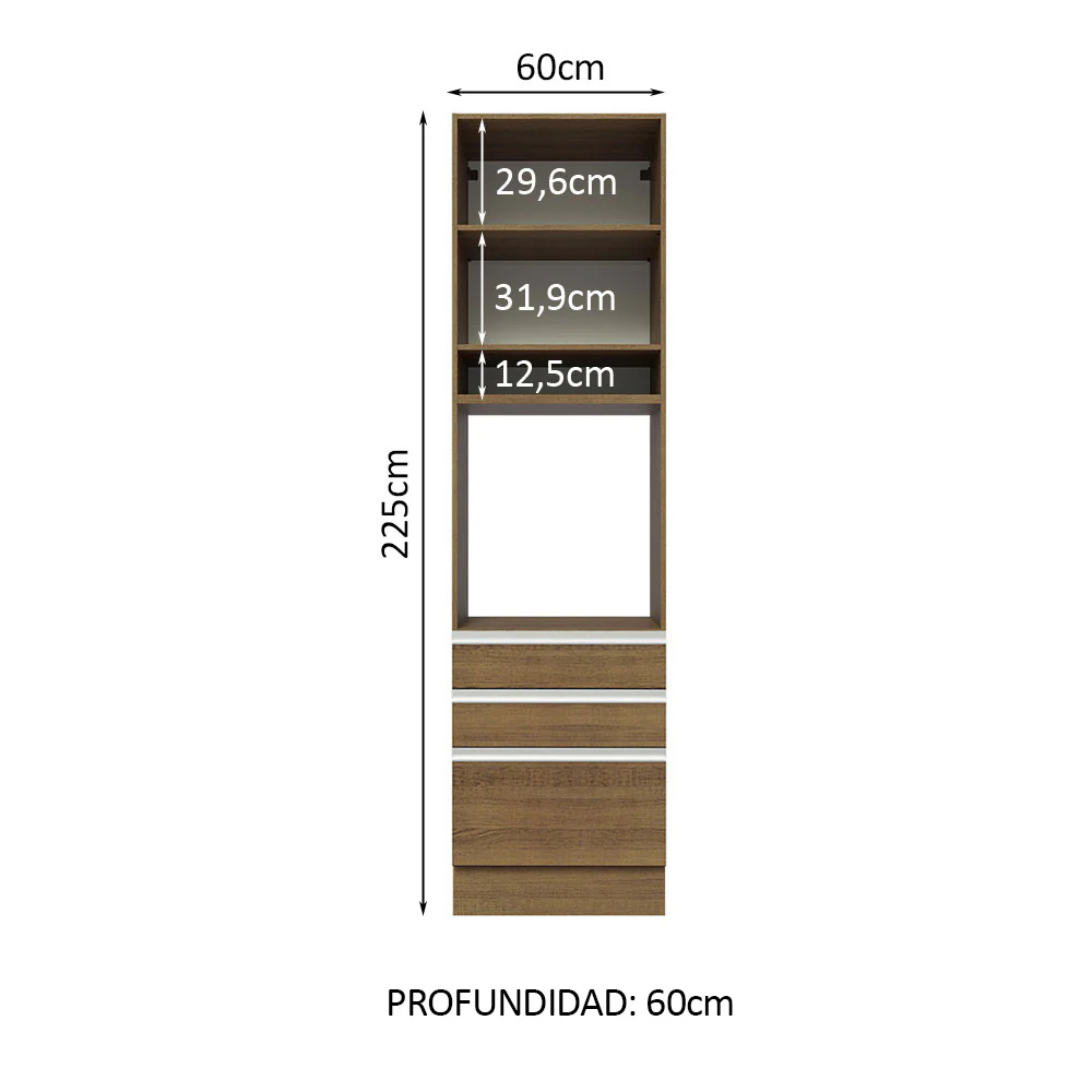 Mueble de cocina para Horno/Microondas Madesa Glamy 60 x 60 cm 1 Puerta 3 Cajones Marrón - Image 3
