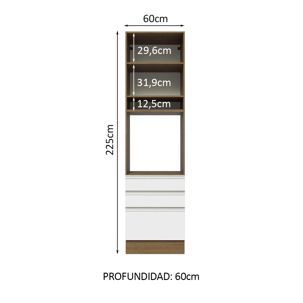 Mueble de cocina para Horno/Microondas Madesa Glamy 60 x 60 cm 1 Puerta 3 Cajones Marrón/Blanco - Image 3