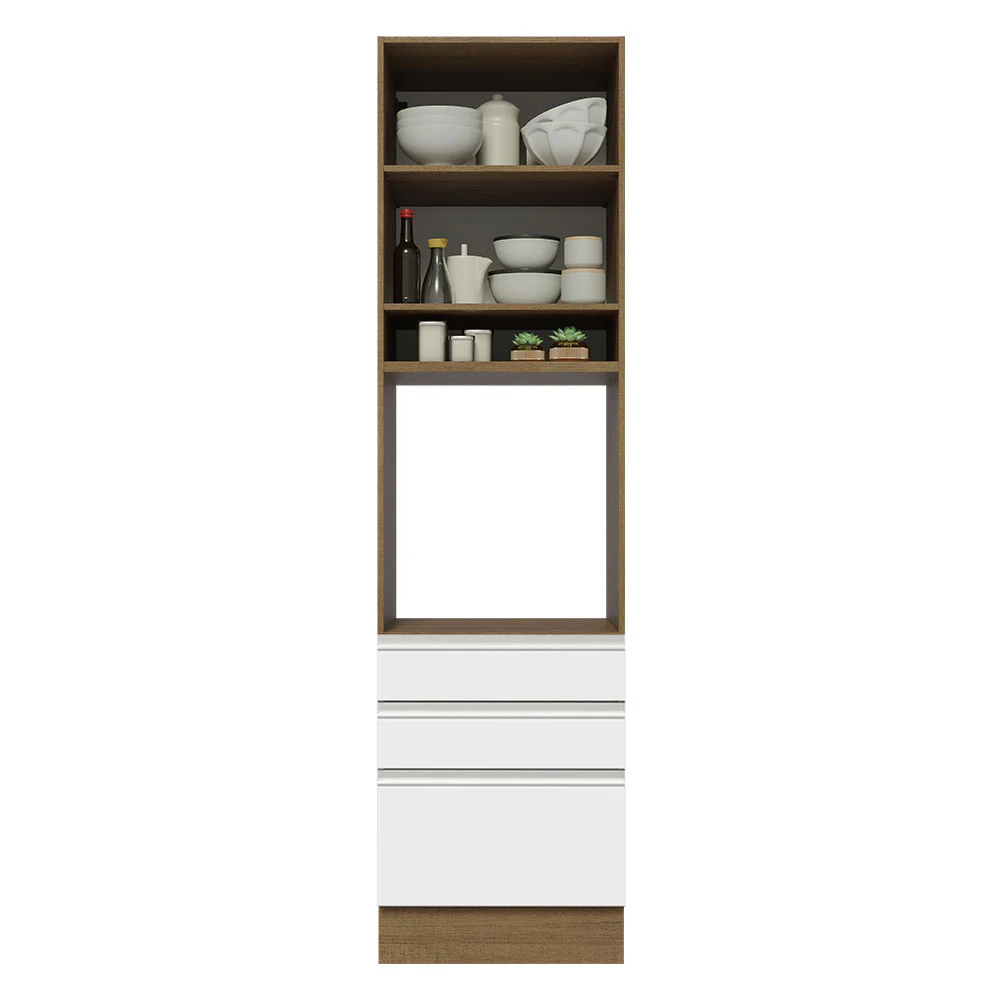 Mueble de cocina para Horno/Microondas Madesa Glamy 60 x 60 cm 1 Puerta 3 Cajones Marrón/Blanco - Image 4