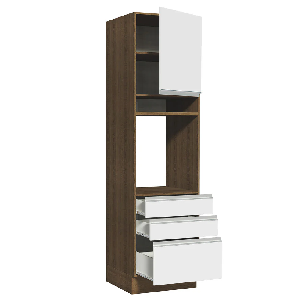 Mueble de cocina para Horno/Microondas Madesa Glamy 60 x 60 cm 1 Puerta 3 Cajones Marrón/Blanco - Image 5
