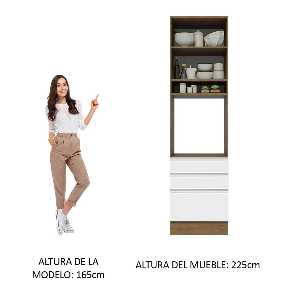 Mueble de cocina para Horno/Microondas Madesa Glamy 60 x 60 cm 1 Puerta 3 Cajones Marrón/Blanco - Image 7