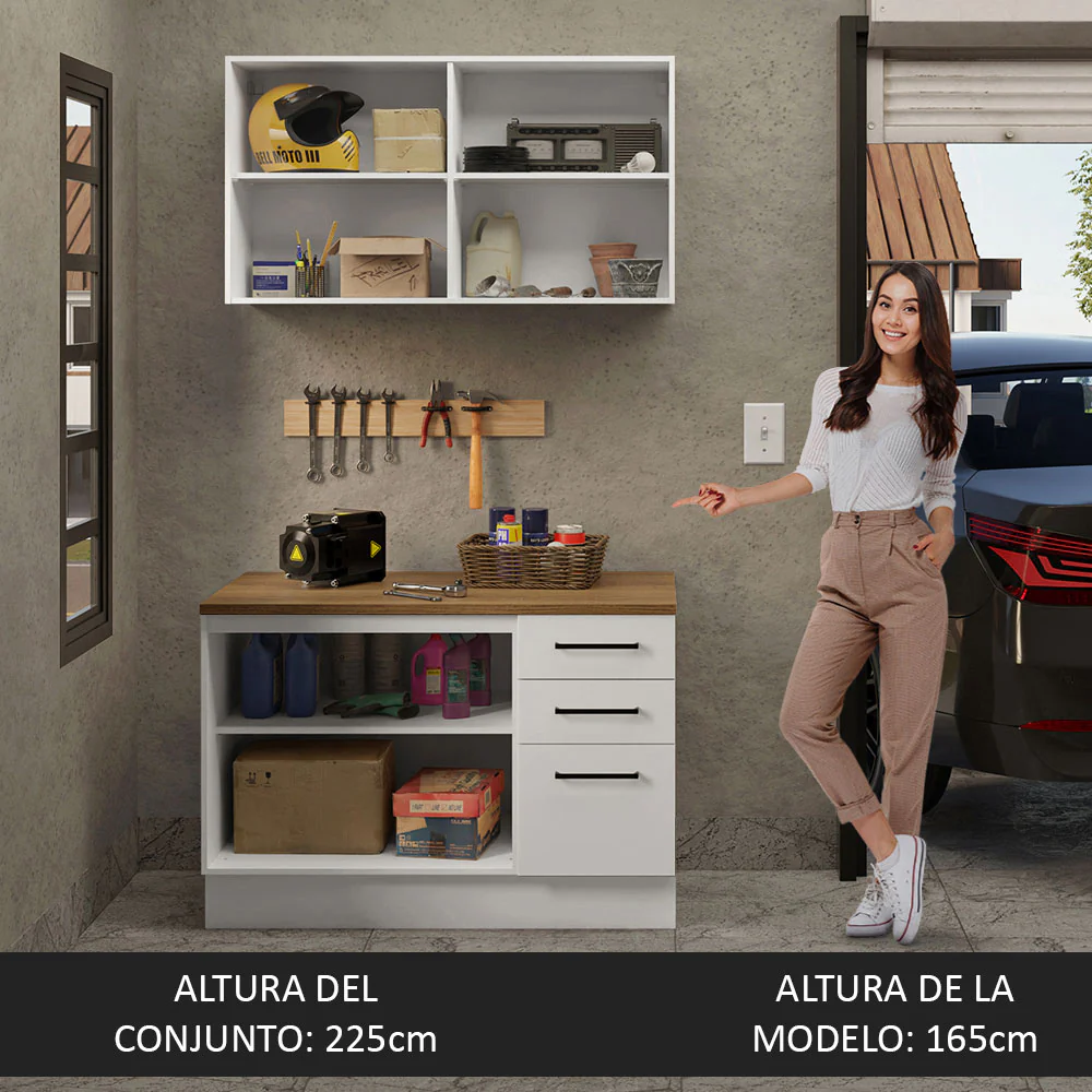 Mueble Integral Multiuso Garaje 120cm Blanco/Marrón - Image 3