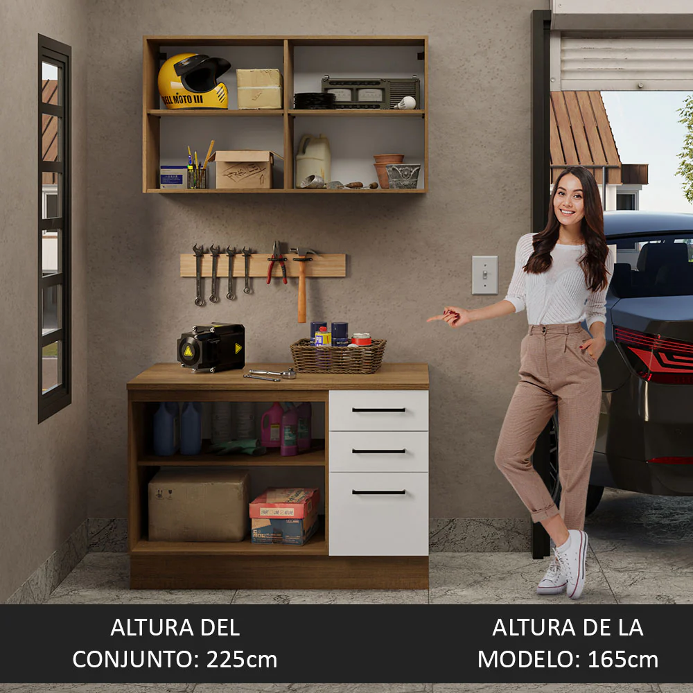 Mueble Integral Multiuso Garaje 120cm Marrón/Blanco - Image 4