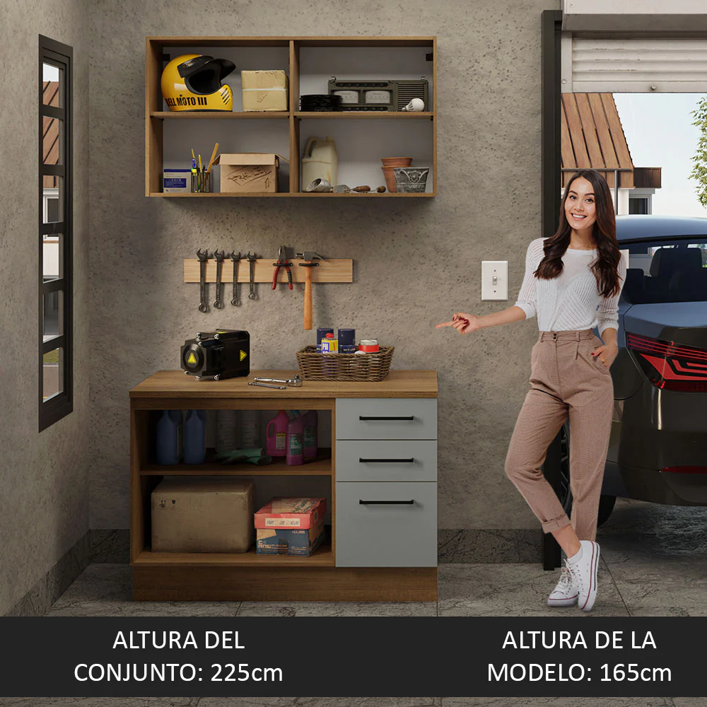 Mueble Integral Multiuso Garaje 120cm Marrón/Gris - Image 5