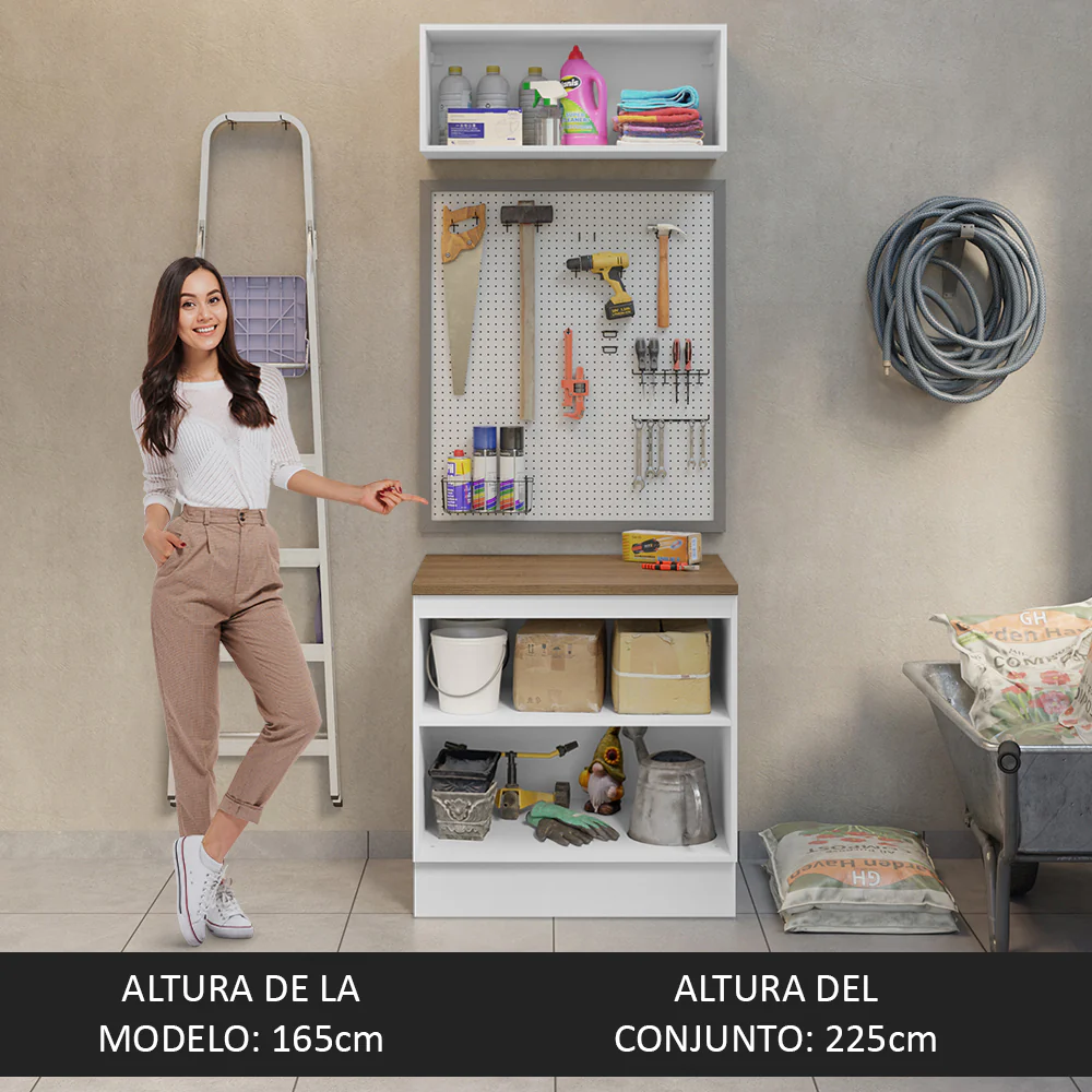 Mueble Integral Multiuso Garaje 80cm Blanco/Marrón - Image 4