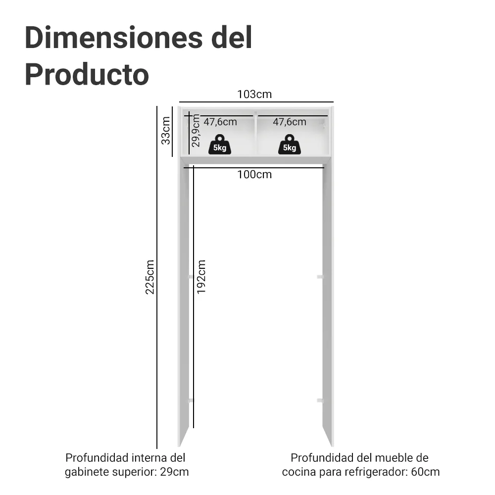 Mueble para empotrar Heladera 103 cm 1 Puerta Abatible Blanco Aterciopelado Lux Madesa - Image 2