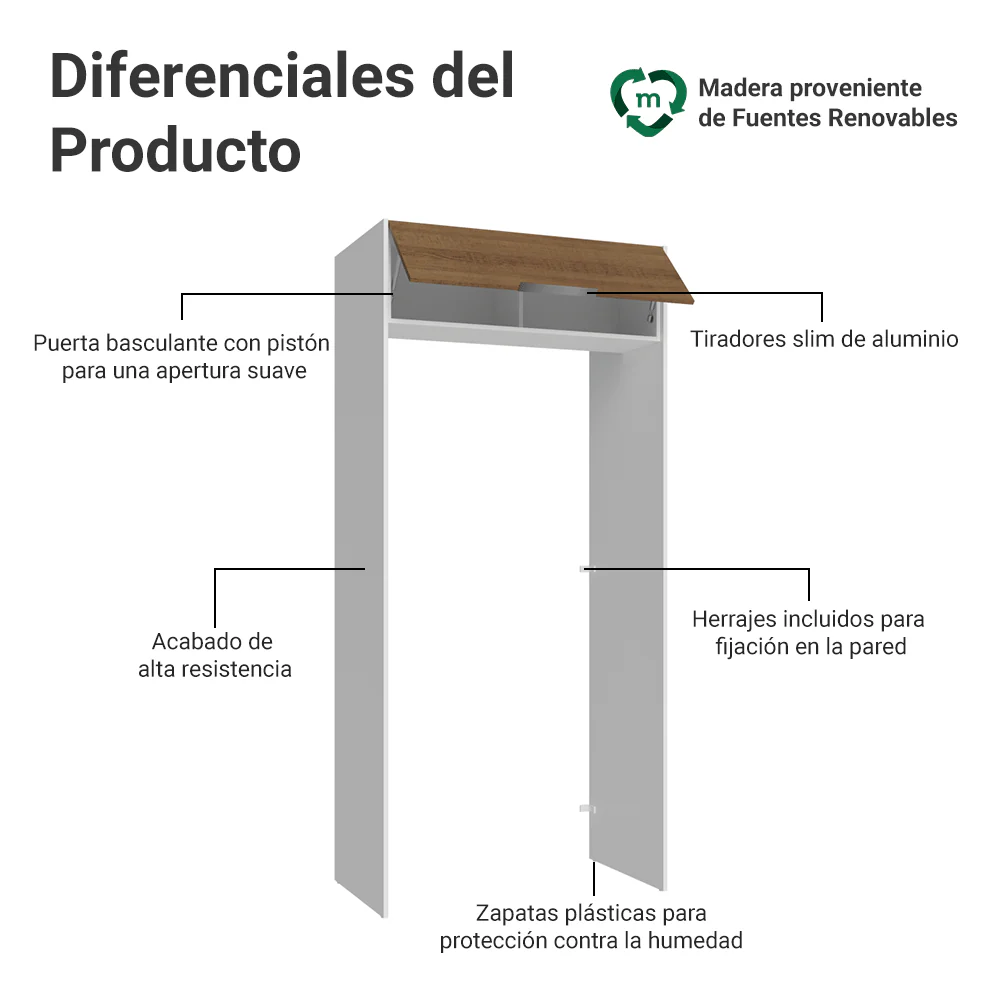 Mueble para empotrar Heladera 103 cm 1 Puerta Abatible Blanco/Marrón Stella Madesa - Image 3
