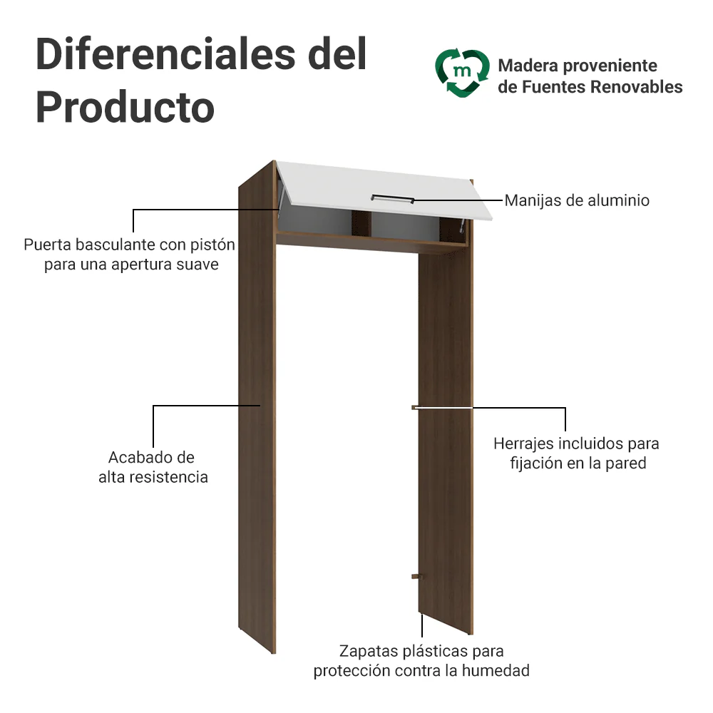 Mueble para empotrar Heladera 103 cm 1 Puerta Abatible Marrón/Blanco Agata Madesa - Image 3